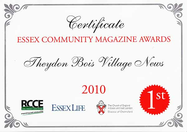Best Magazine in Essex Certificate